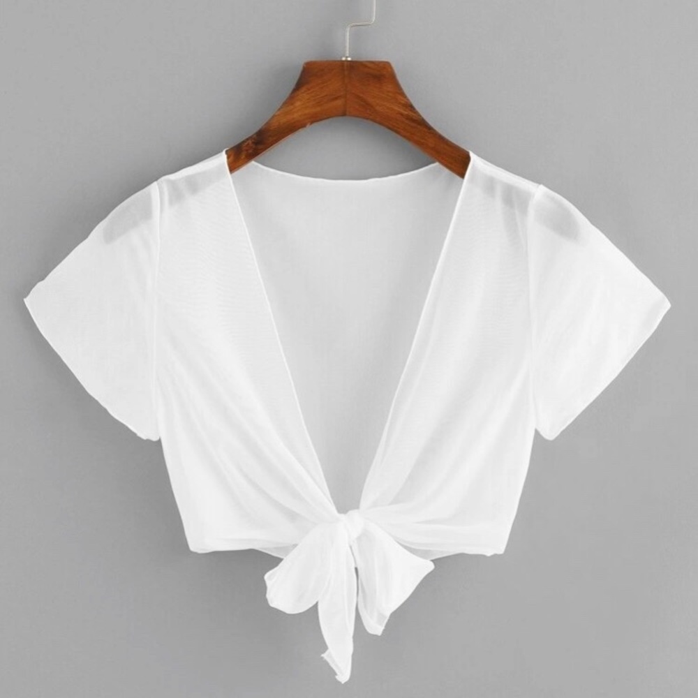 Very sheer soft tied front crop top